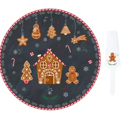 Noël|Services De Table En Porcelaine​>Easy Life Assiette à gâteau avec pelle de service GINGERBREAD
