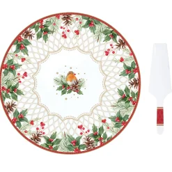 Noël|Services De Table En Porcelaine​>Easy Life Assiette à gâteau avec pelle de service CHRISTMAS BERRIES