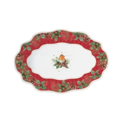 Noël|Services De Table En Porcelaine​>Easy Life Assiette ovale rouge-gorge CHRISTMAS BERRIES