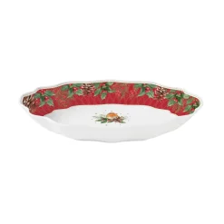 Noël|Services De Table En Porcelaine​>Easy Life Assiette ovale rouge-gorge CHRISTMAS BERRIES