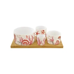 Services De Table En Porcelaine​|Coral Reef>Easy Life Ensemble apéritif avec 4 bols et plateau CORAL REEF