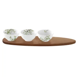 Nature|Services De Table En Porcelaine​>Easy Life Ensemble apéritif avec 3 bols et plateau en acacia NATURA