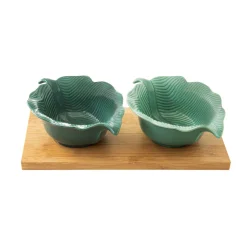 Moderne|Services De Table En Porcelaine>Easy Life Ensemble apéritif avec plateau en bambou et 2 bols en porcelaine en forme de feuille MADAGASCAR