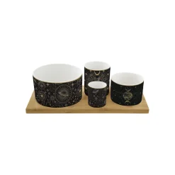 Coffret Cadeau|Services De Table En Porcelaine>Easy Life Ensemble apéritif en bambou avec 4 bols en porcelaine, dans une boîte cadeau CELESTIAL