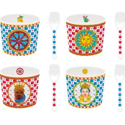 Ethnique|Services De Table En Porcelaine​>Easy Life Ensemble de 4 bols à glace avec cuillèresSICILY