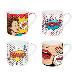 Coffret Cadeau|Petit Dejeuner>Easy Life Ensemble de 4 mugs 300 ml en fine china POP ART