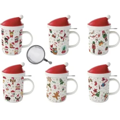 Noël|Petit Dejeuner>Easy Life Ensemble de 6 mugs avec couvercle et infuseur CHRISTMAS FRIENDS
