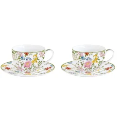 Romantique|Petit Dejeuner>Easy Life Ensemble de 2 petites tasses à café avec soucoupes GARDEN DREAMS