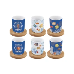 Coffret Cadeau|Petit Dejeuner>Easy Life Ensemble de 6 petites tasses à espresso avec soucoupes en bambou AQUARIUM
