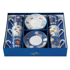 Coffret Cadeau|Petit Dejeuner>Easy Life Ensemble de 6 petites tasses à espresso avec soucoupes AQUARIUM
