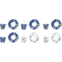 Coffret Cadeau|Petit Dejeuner>Easy Life Ensemble de 6 petites tasses à espresso avec soucoupes AQUARIUM