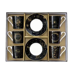 Coffret Cadeau|Petit Dejeuner>Easy Life Ensemble de 6 petites tasses à espresso de 100 ml avec soucoupes, dans une boîte cadeau CELESTIAL