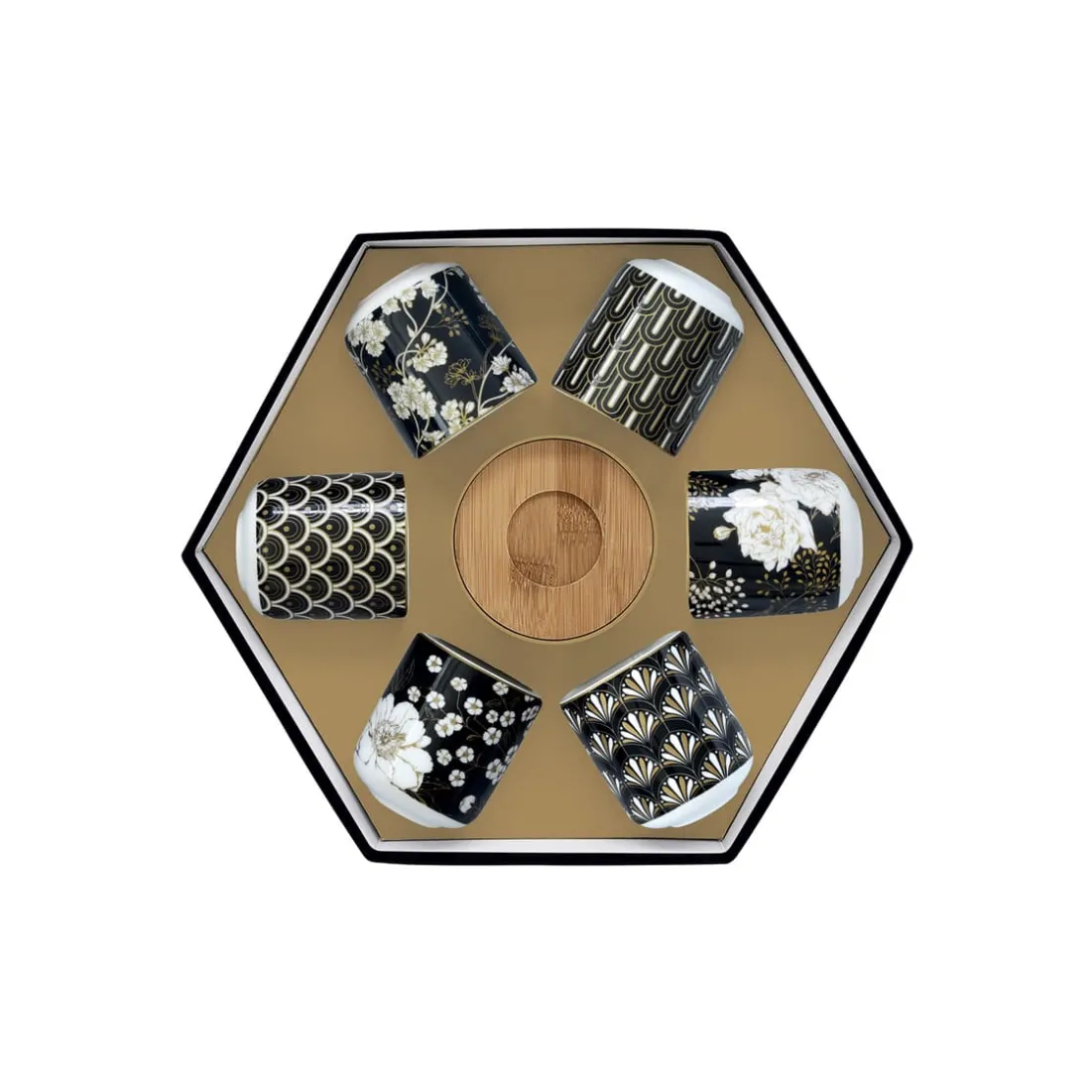 Coffret Cadeau|Petit Dejeuner>Easy Life Ensemble de 6 petits verres à café avec soucoupes en bambouART DECO & FLOWERS