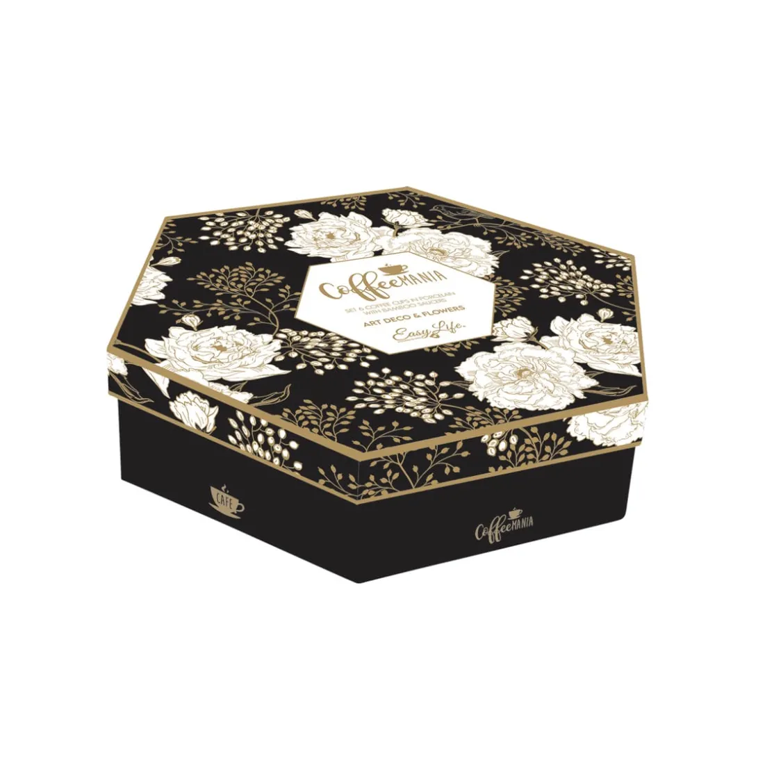 Coffret Cadeau|Petit Dejeuner>Easy Life Ensemble de 6 petits verres à café avec soucoupes en bambouART DECO & FLOWERS