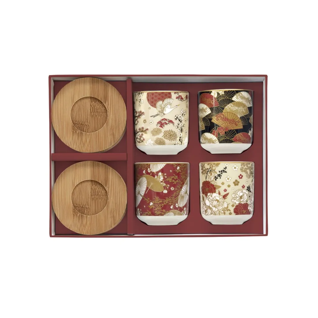 Coffret Cadeau|Petit Dejeuner>Easy Life Ensemble de 4 petits verres à café avec soucoupes en bambou KIMONO
