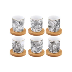 Coffret Cadeau|Moderne>Easy Life Ensemble de 6 petits verres à café de 110 ml en porcelaine avec soucoupes RETRO JUNGLE