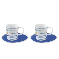 Maritime|Petit Dejeuner>Easy Life Ensemble de 2 tasses à café avec soucoupes BORD DE MER