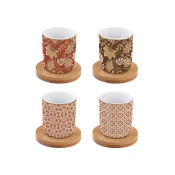Coffret Cadeau>Easy Life Ensemble de 4 tasses à café en porcelaine avec soucoupe en bambou 110 ml FLEURS DES RÊVES