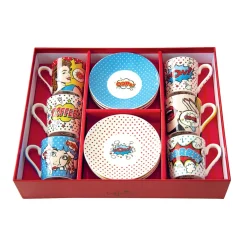Coffret Cadeau|Petit Dejeuner>Easy Life Ensemble de 6 tasses à espresso de 100 ml avec soucoupesPOP ART