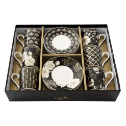 Coffret Cadeau|Petit Dejeuner>Easy Life Ensemble de 6 tasses à espresso avec soucoupes ART DECO & FLOWERS