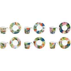 Coffret Cadeau|Petit Dejeuner>Easy Life Ensemble de 6 tasses à espresso de 100 ml avec soucoupes TROPICAL VIBES