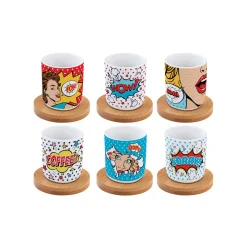 Coffret Cadeau|Petit Dejeuner>Easy Life Ensemble de 6 tasses à espresso de 100 ml avec soucoupesPOP ART