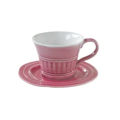 Moderne|Petit Dejeuner>Easy Life Ensemble de 6 tasses à petit-déjeuner de 400 ml avec soucoupes en porcelaineDEEP PINK
