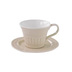 Moderne|Petit Dejeuner>Easy Life Ensemble de 6 tasses à petit-déjeuner de 400 ml avec soucoupes en porcelaine BEIGE