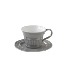Moderne|Petit Dejeuner>Easy Life Ensemble de 6 tasses à thé de 250 ml avec soucoupes en porcelaine DEEP GREY