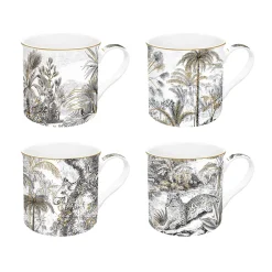 Coffret Cadeau|Moderne>Easy Life Ensemble de 4 tasses assorties de 300 ml en porcelaine fine china RETRO JUNGLE
