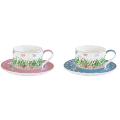 Romantique|Petit Dejeuner>Easy Life Ensemble de 2 tasses avec soucoupes SPRING PARADE