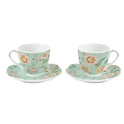 Romantique|Petit Dejeuner>Easy Life Ensemble de 2 tasses avec soucoupes en porcelaine, 225 ml ZEN GARDEN GREEN