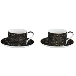 Coffret Cadeau|Petit Dejeuner>Easy Life Ensemble de 2 tasses de 240 ml avec soucoupes en porcelaine, dans une boîte cadeau CELESTIAL