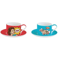 Coffret Cadeau|Petit Dejeuner>Easy Life Ensemble de 2 tasses de 240 ml avec soucoupes POP ART