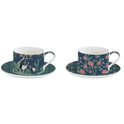 Coffret Cadeau|Petit Dejeuner>Easy Life Ensemble de 2 tasses de 240 ml avec soucoupes en porcelaine, dans une boîte cadeau MANDALAY