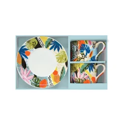 Coffret Cadeau|Petit Dejeuner>Easy Life Ensemble de 2 tasses de 240 ml avec soucoupes TROPICAL VIBES