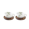 Nature|Petit Dejeuner>Easy Life Ensemble de 2 tasses en porcelaine de 120 ml avec soucoupes en acacia NATURA