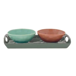 Moderne|Services De Table En Porcelaine​>Easy Life Ensemble plateau de 28×14 cm avec 2 bols de Ø 12 cm en porcelaine, version 2