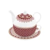 Coffret Cadeau|Petit Dejeuner>Easy Life Ensemble thé pour une personne, 350 ml en porcelaine ART DECO Burgundi