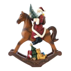 Noël|Christmas Figurines>Easy Life Figurine du père noël sur cheval à bascule en polyrésine CHRISTMAS FIGURINES