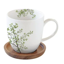 Nature|Petit Dejeuner>Easy Life Mug en porcelaine de 350 ml avec couvercle en acacia NATURA
