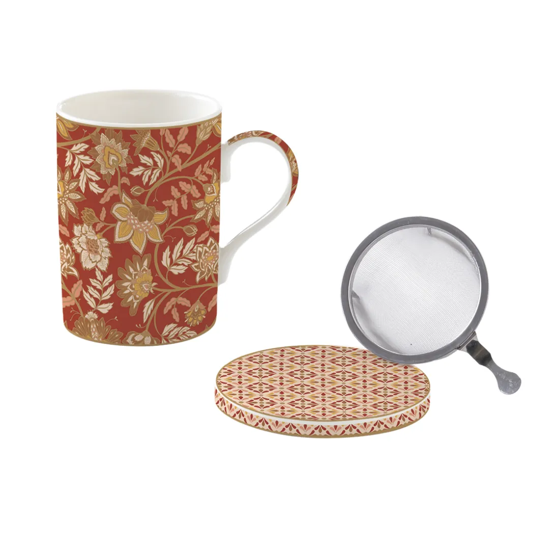 Coffret Cadeau>Easy Life Mug et dessous de verre en porcelaine 350 ml FLEURS DES RÊVES