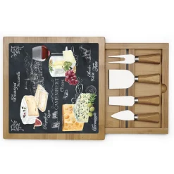Quotidienne|Cuisine>Easy Life Planche à fromage en bambou avec plateau en verre et couteaux WORLD OF CHEESE