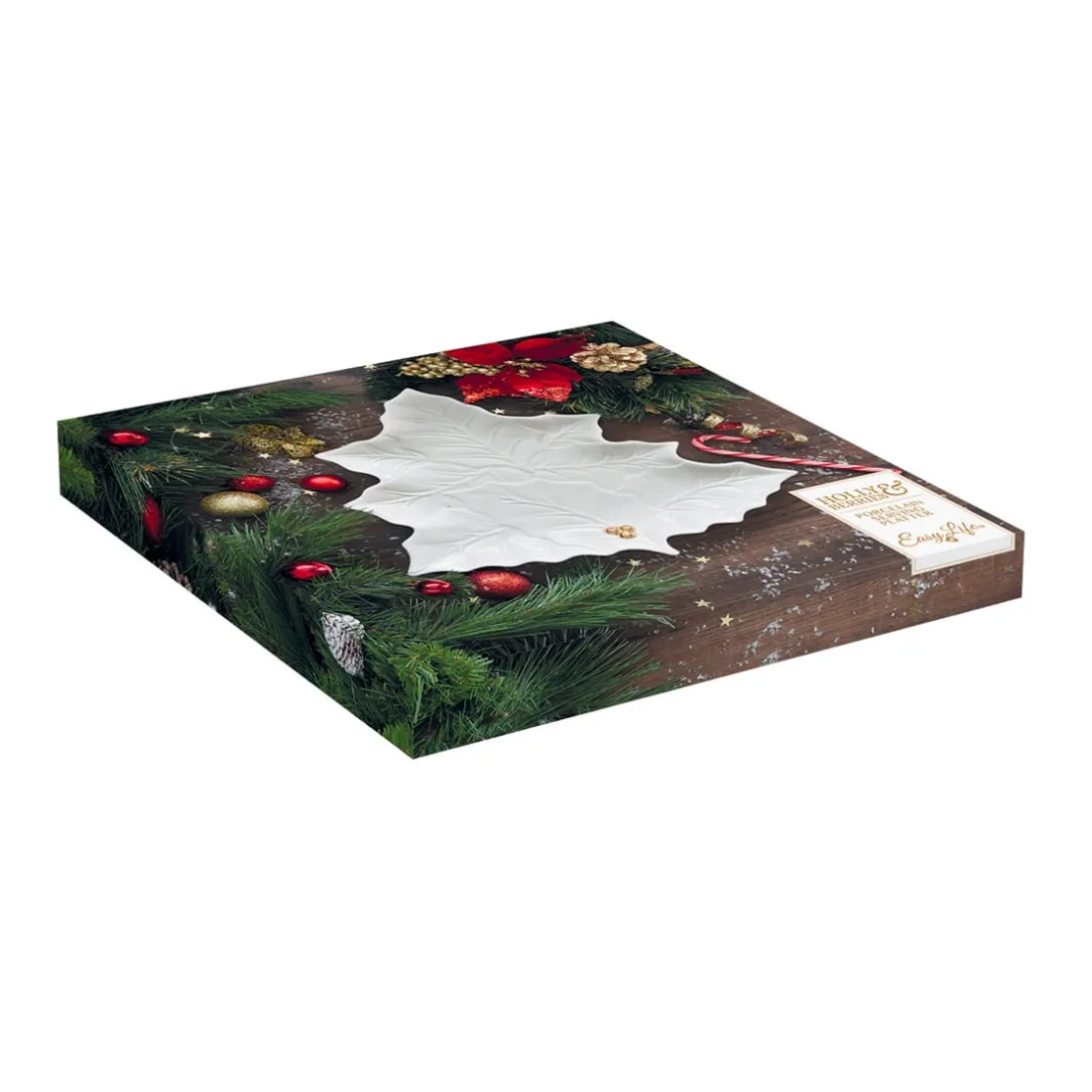 Noël|Services De Table En Porcelaine>Easy Life Plat de service de 30×30 cm HOLLY & BERRIES WHITE