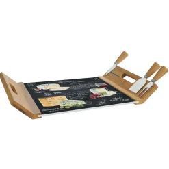 Quotidienne|Cuisine>Easy Life Plateau à fromage en bambou avec base en verre et 4 couteaux WORLD OF CHEESE