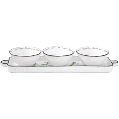 Quotidienne|Services De Table En Porcelaine>Easy Life Plateau apéritif 37×10 cm avec 3 bols en porcelaine Ø 10 cm HERBARIUM