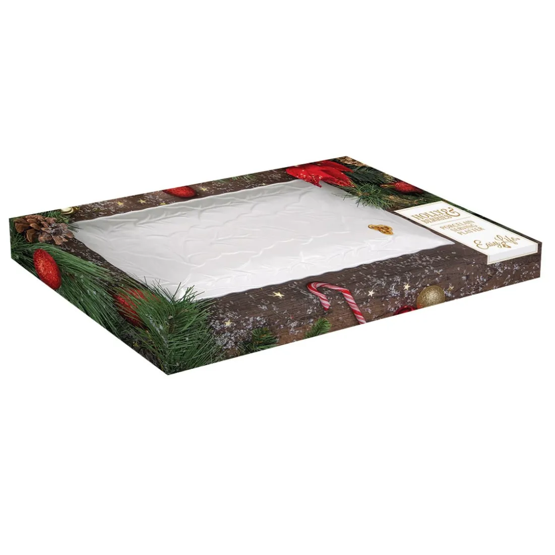 Noël|Services De Table En Porcelaine>Easy Life Plateau rectangulaire HOLLY & BERRIES WHITE