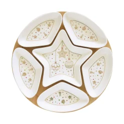 Noël|Services De Table En Porcelaine​>Easy Life Set apéritif Ø 25 cm avec 6 bols en porcelaine et base en bambouCHRISTMAS LIGHTs