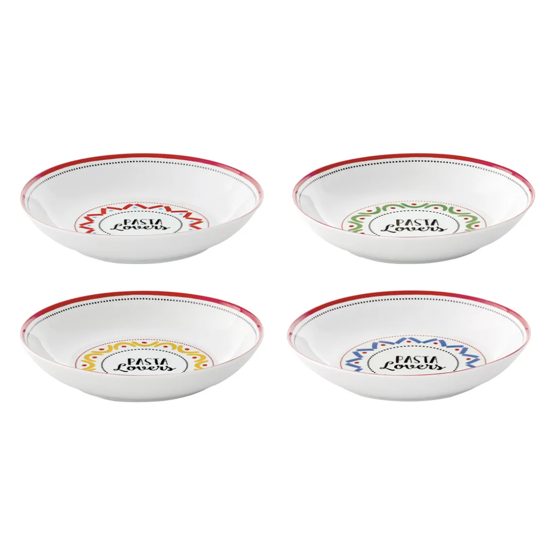 Services De Table En Porcelaine|Pizza & Pasta Lovers>Easy Life Set de 4 assiettes à pasta PASTA & PIZZA LOVERS