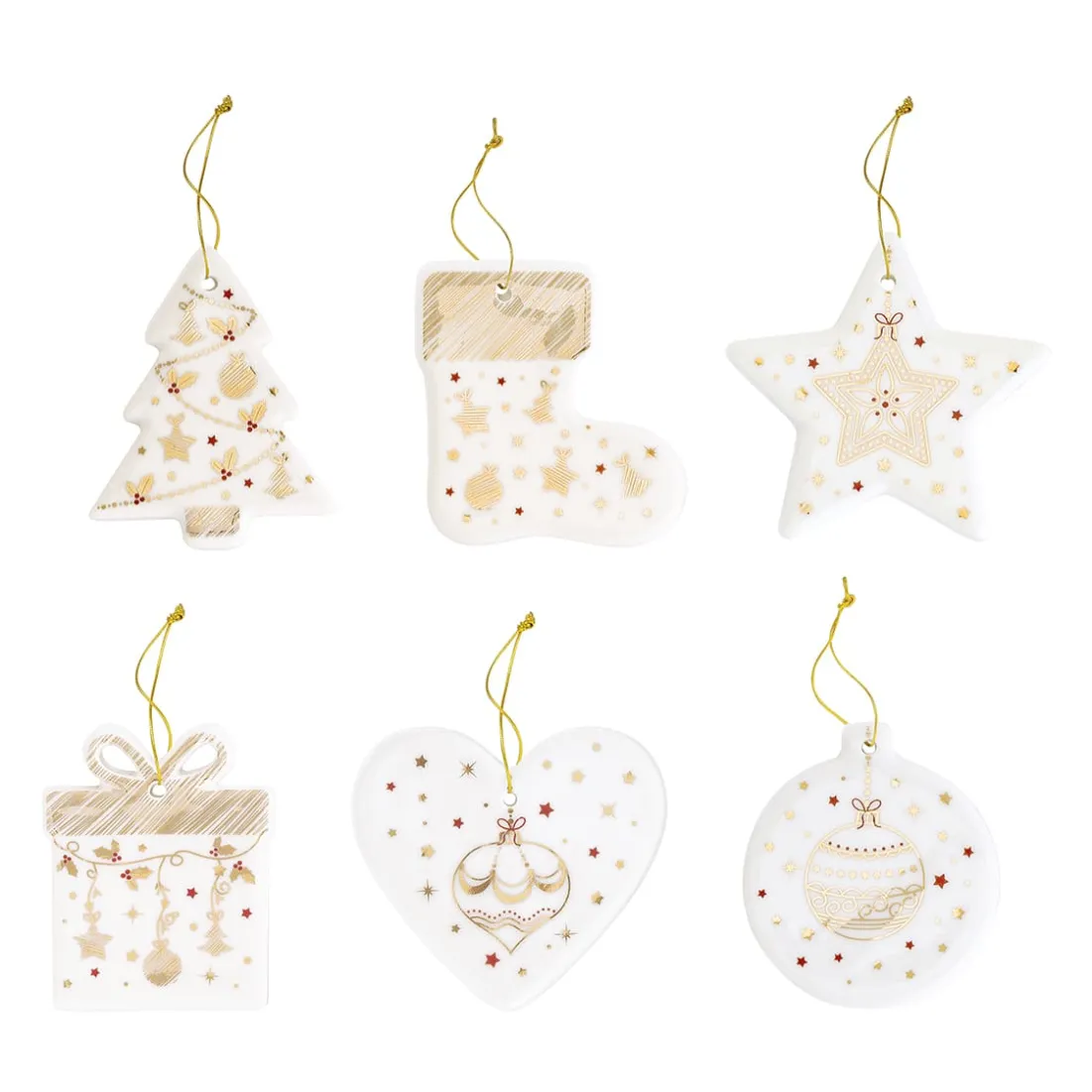 Noël|Christmas Lights>Easy Life Set de 6 décorations en porcelaine pour sapin de Noël CHRISTMAS LIGHTs